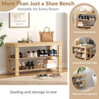 Simple Deluxe Shoe Rack Bench, 3-Tier Bamboo Storage Organizer, 286lb Capacity Entryway Bench for Front Door, Bedroom, Living Room, Bathroom, Balcony, Stylish Shoes Wood (11.3 x 35.4 x 17.8 Inches)