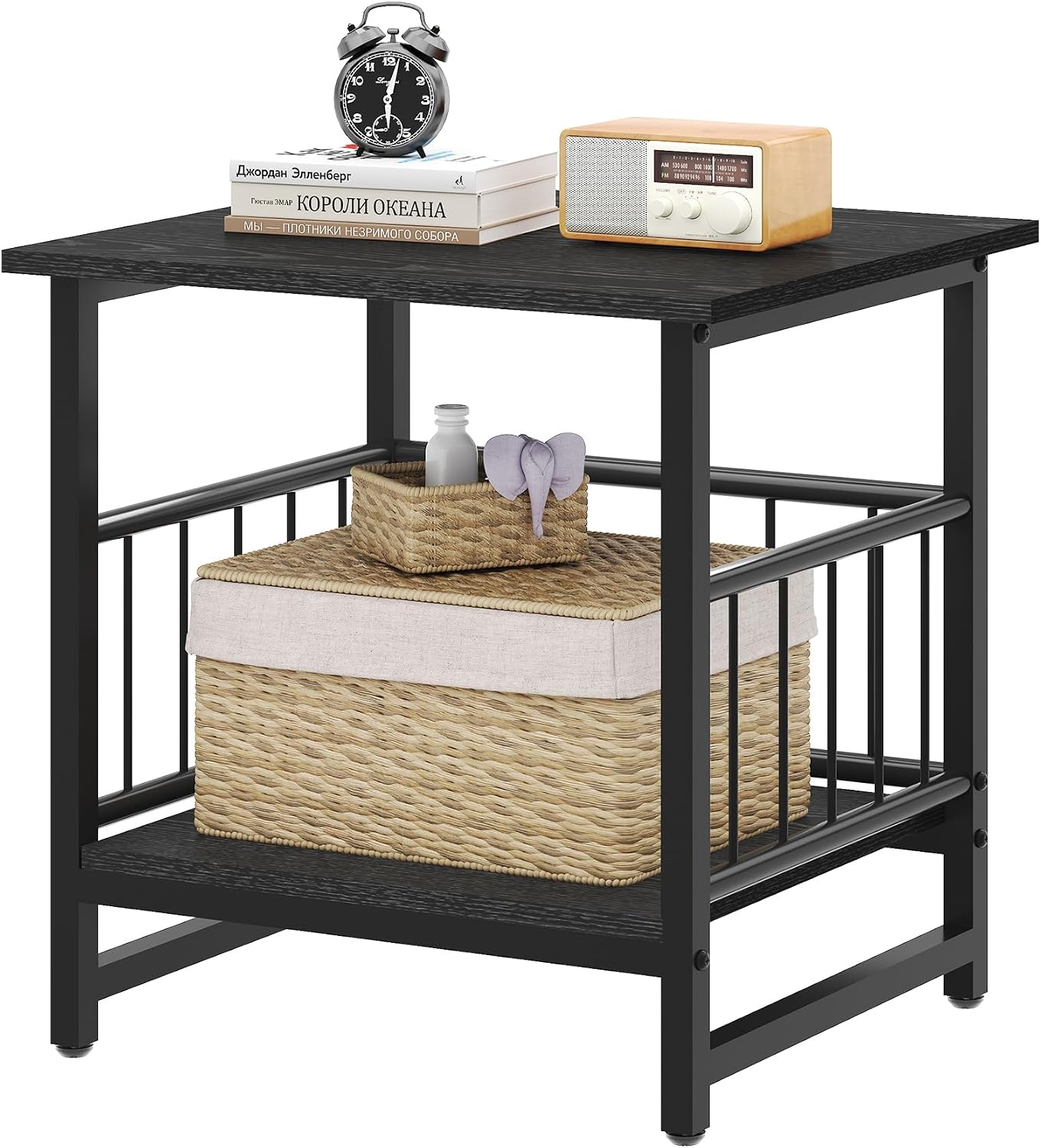 EazeHome 18" Square End Table, Modern Nightstand Side Table, Nightstand with Open Storage Shelf for Living Room, Heavy Duty Stand of Mini Beverage for Dorm, Kitchen Room, Black