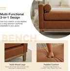 End of Bed Bench for Bedroom, 66.34'' Long King Size Vegan Leather Bench with Arms Upholstered Shoe Bench for Entryway, Hallway, Cloakroom, Window Bench (Brown PU).