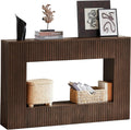 LKTART 55.12" Console Table for Entryway, Narrow Long Solid Wood Veneer Fluted Entryway Table Sofa Table Behind Couch Tables with 2-Tier Storage Shelves for Hallway, Living Room, Foyer, Walnut