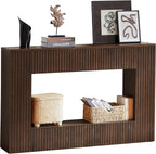 LKTART 55.12" Console Table for Entryway, Narrow Long Solid Wood Veneer Fluted Entryway Table Sofa Table Behind Couch Tables with 2-Tier Storage Shelves for Hallway, Living Room, Foyer, Walnut