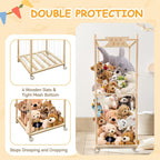 Stuffed Animal Storage Zoo with Wheels, Wooden Large Stuff Animals Plushies Holder, 22.5" D x 22.5" W x 64" H Toy Organizer Storage Cage with Elastic Band and Net for Nursery Playroom Bedroom