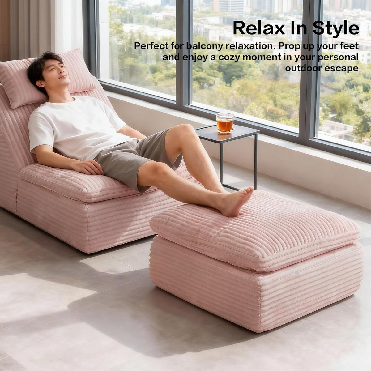38.7" Plush Corduroy Ottoman, Upholstered Cloud Ottoman for Couch in a Box,Oversize Poufs for Living Room & Bedroom Sofa Ottomans,Comfy Seating with Dense Foam Padding,Pink