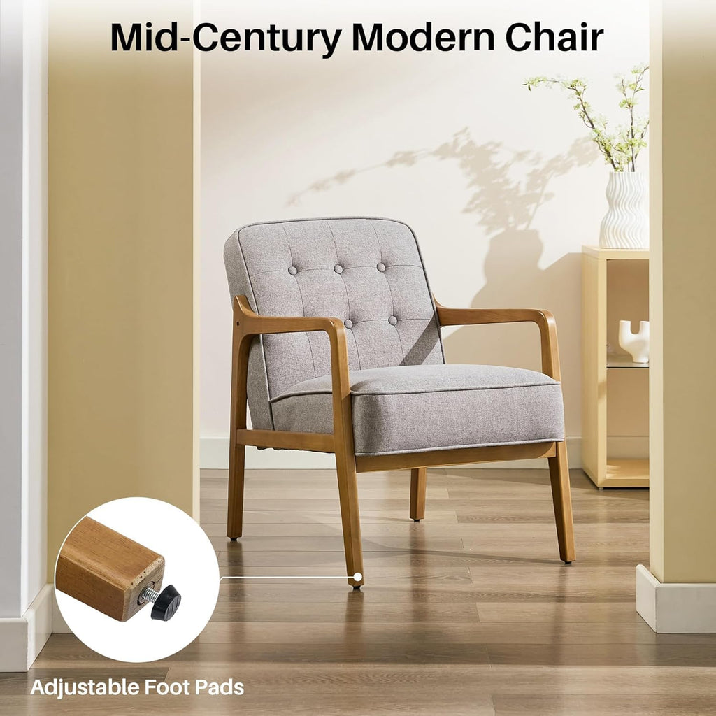 SOFTHION Linen Accent Chair Set of 2, Mid Century Modern Chair for Living Room, Upholstered Comfy Lounge Armchair with Solid Wood Frame, Reading Side Chair for Bedroom,105°Ergonomic Comfort, Grey