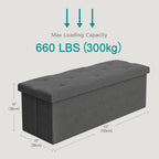 VECELO 43'' Folding Storage Ottoman Bench, Storage Chest, Linen Fabric Foot Rest Stool, 158L Storage Footstools for Bedroom and Living Room, Holds up to 660 lbs, DGRY