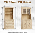 71" Farmhouse Kitchen Pantry Cabinet, Brown Freestanding Coffee Bar Hutch with Glass Doors, Drawers & Adjustable Shelves, Large Storage Cabinet with Microwave Stand for Living Room & Kitchen, Set of 3