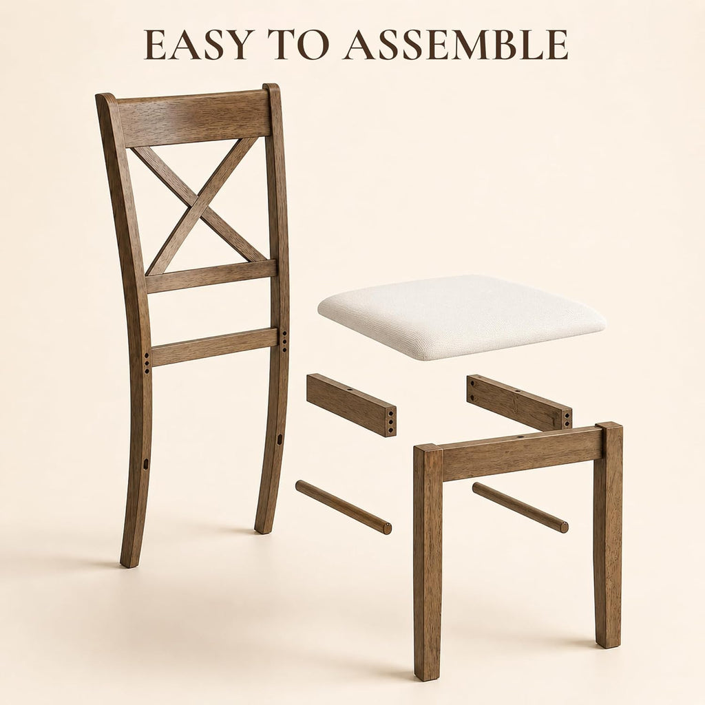 HOMCOM Dining Chairs Set of 2, Upholstered Kitchen Chairs with Rubberwood Frame, Padded Seat and Cross Back for Living Room, Dining Room, Kitchen, Walnut