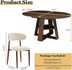 5-Piece Extendable Oval Dining Table Set, 43in-59in Wood Kitchen Table with 4 Fabric Upholstered Chairs, Modern Dining Room Set for 4 People, Walnut Finish