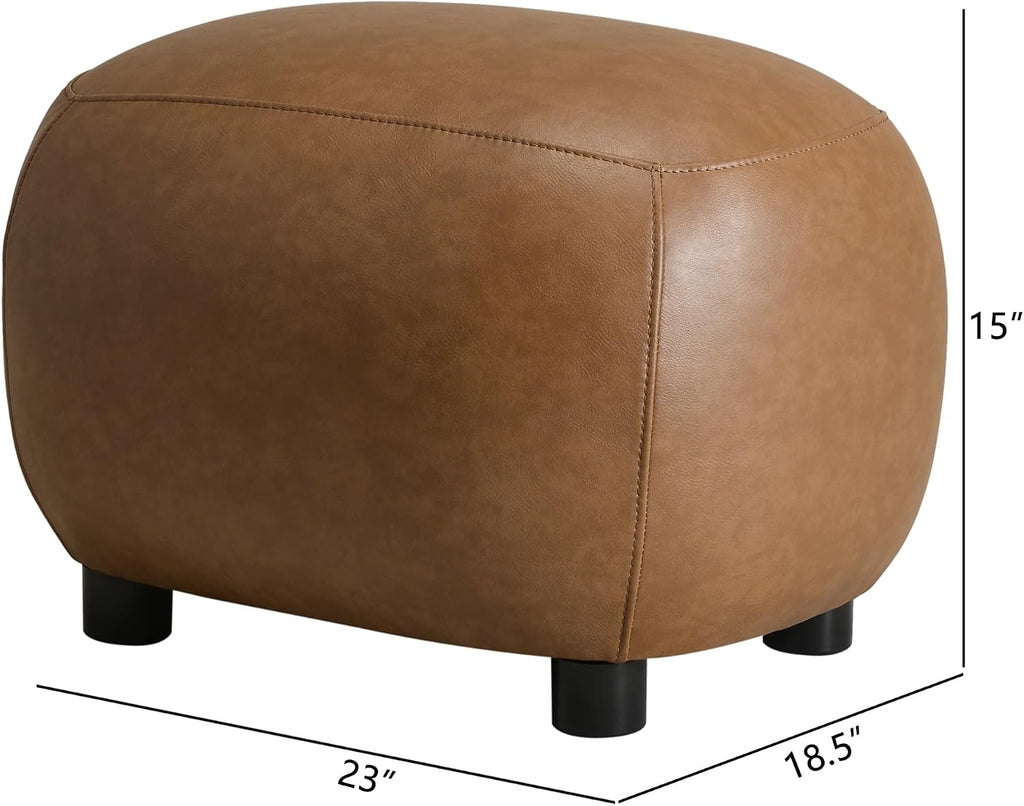 KINWELL 23" Wide Faux Leather Upholstered Ottoman Set of 2, Camel | Living Room Footrest with Soft Padded Seat, Mid-Century Modern Entryway Footstool for Bedroom, Entryway or Living Room