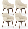GOFLAME Upholstered Dining Chairs Set of 4, Fabric Kitchen Chairs with Rubber Wood Legs, Ergonomic Backrest, Padded Seat and Armrest, Modern Accent Side Chairs for Living Room, Dining Room, Beige