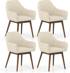 GOFLAME Upholstered Dining Chairs Set of 4, Fabric Kitchen Chairs with Rubber Wood Legs, Ergonomic Backrest, Padded Seat and Armrest, Modern Accent Side Chairs for Living Room, Dining Room, Beige