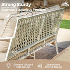 SUNSHINE VALLEY Metal Patio Furniture Sofa with 5.75" Extra Thick Cushion, 3-Seater Deep Seating & High-Back White Frame Outdoor Couch All Weather Outdoor Seating for Deck Gazebo Porch, Beige