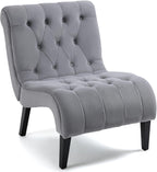 AVAWING Armless Tufted Velvet Accent Chair with Wood Legs, Grey | Soft fade & pill-resistant velvet; ergonomic tufted cushion; non-slip rubber wood legs; for living room bedroom office, grey