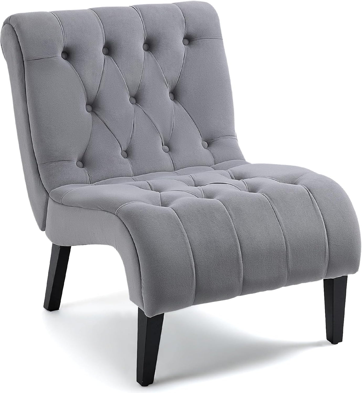 AVAWING Armless Tufted Velvet Accent Chair with Wood Legs, Grey | Soft fade & pill-resistant velvet; ergonomic tufted cushion; non-slip rubber wood legs; for living room bedroom office, grey