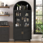 FiveWillowise Kitchen Pantry Cabinet with Glass Doors - Arched Design, Solid Wood Legs, Artistic Fluted Door, Adjustable Shelves, 70.8" Curved Storage Cabinet for Kitchen, Dining Room