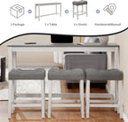 59" Dining Bar Table Set with Power Outlet, Behind Couch Sofa Table with 3 Padded Stools, 4 Piece Bar Table and Chairs Set for Living Room, Dining Room, Gray