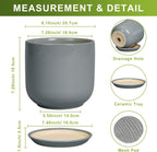 Ceramic Planter for Indoor Outdoor Plants - Cylinder Decorative 8 Inch Plant Pot with Drainage Hole and Saucer, Modern Home Decor, Gray