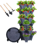 Vertical Planter 6 Tier Stackable Planters Garden Planters Strawberry Herb Flower and Vegetable Planter Indoor Outdoor Gardening Pots with Removable Wheels and Tools