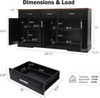 KEIKI 63" Fluted Sideboard Buffet Cabinet with Storage – 4 Doors, 3 Drawers, Adjustable Shelves, Kitchen Buffet, Cabinet for Dishes, Kitchen Console Cabinet, Black