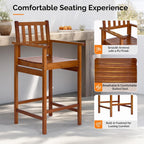 VINGLI Outdoor Bar Stools, Solid Wood Bar Stools Set of 2 Counter Height Bar Chairs for Outdoor Patio Garden Lawn