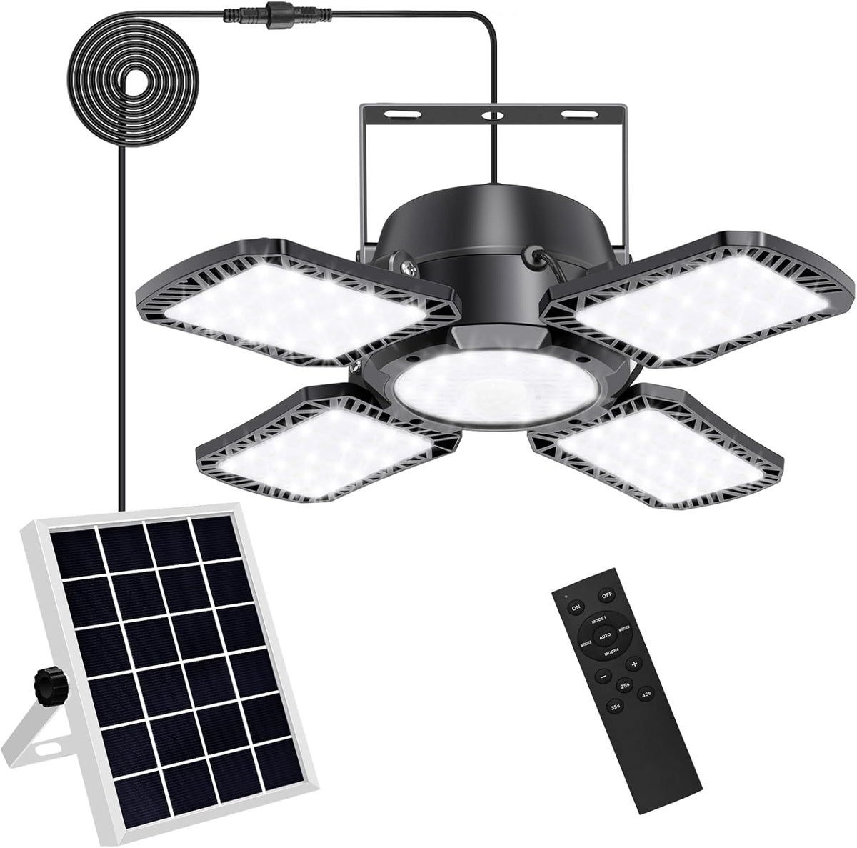 Aqonsie Solar Shed Light Outdoor Indoor, 176LED Solar Powered Motion Sensor Pendant Light Daytime Available, Solar Indoor Lights with 5 Lighting Modes & Remote for Shed Gazebo Barn Garage Home