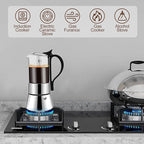 6 Cup Glass Transparent Moka Pot Stainless Steel Uncoated Stovetop Espresso Maker Italian Coffee Makers Mocha Greca Machine Cafe Classic Induction Cookers for Home Camping 350ml