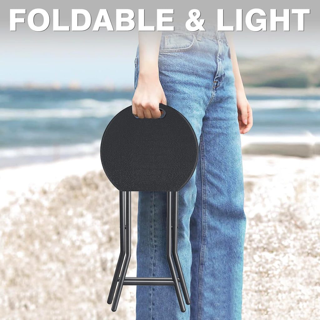 Portable Folding Chair with Handle, Heavy Duty Round Fold Stool Chair | 500lbs Capacity for Adults, 18 Inch Foldable Stool for Dorm, Kitchen, Vanity, Church and Outdoor use