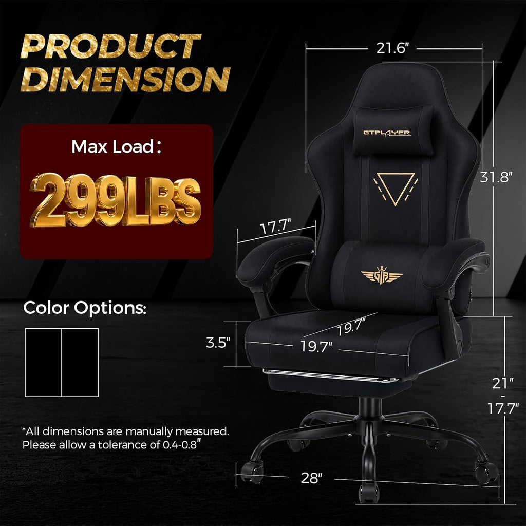 GTPLAYER Video Gaming Chair Fabric, Ergonomic Computer Chair with Footrest and Pocket Spring Cushion, Height Adjustable Video Gamer Chair with Lumbar Support for Adults, Black