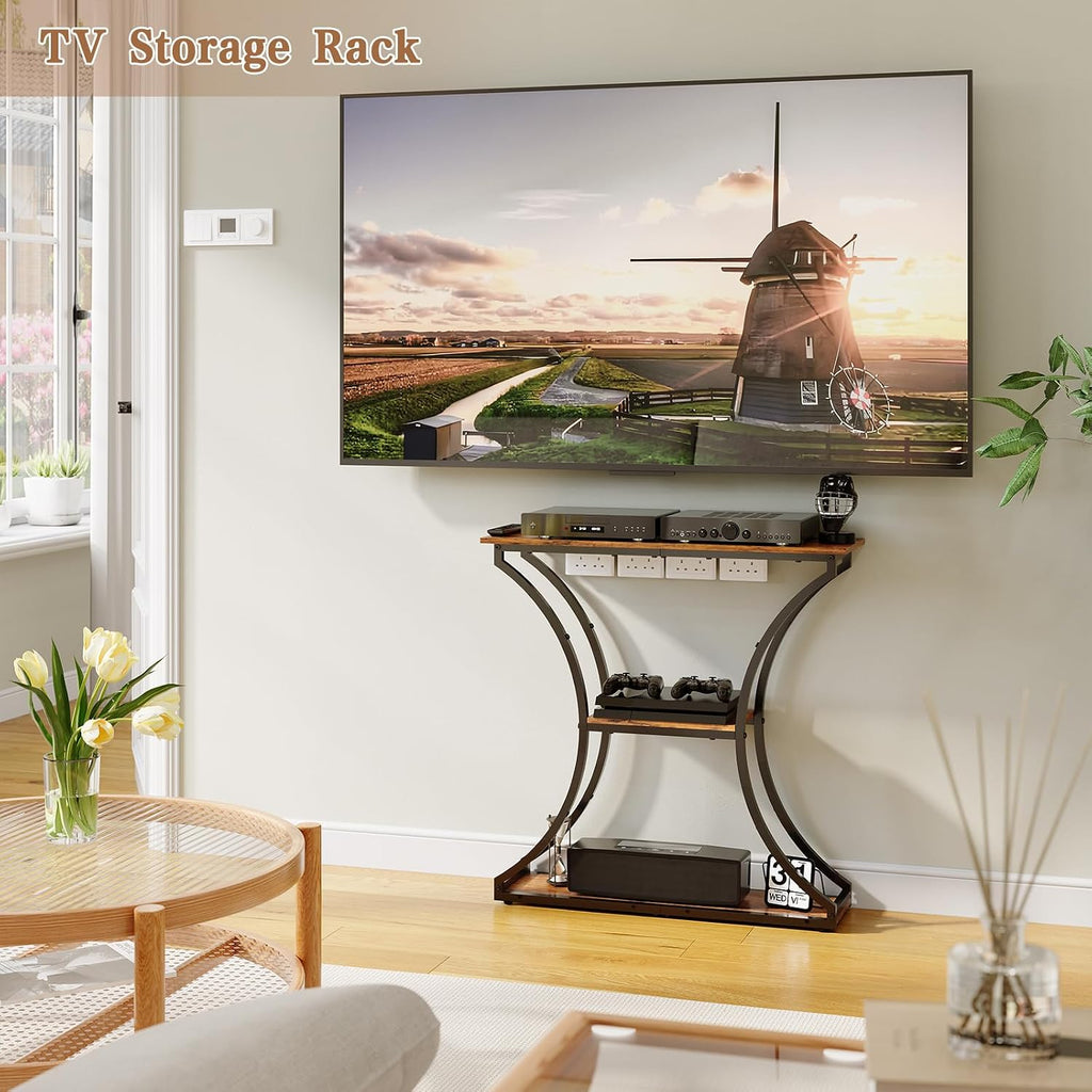 HavenlyYouth Narrow Console Table for Entryway, Industrial 3-Tier Sofa Table Behind Couch, 29.5" Height TV Stand with Storage Shelves for Living Room, Hallway, Entrance, Foyer, Rustic Brown