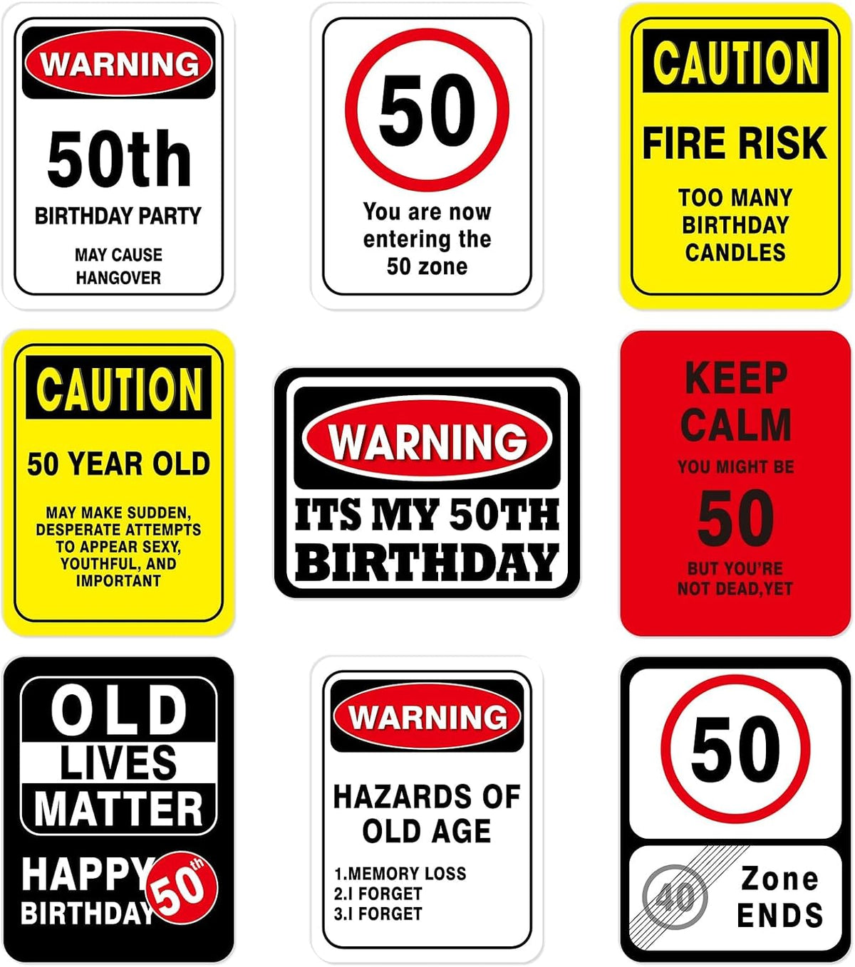 WERNNSAI 50th Birthday Party Decorations - 9PCS Wall Signs for Adults 50 Years Old Party Decor Yellow Caution Logos on Door Windows Yard Garden Sign Happy 50th Birthday Party Supplies