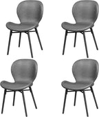 Modern Dining Chair Set of 4, Comfortable Dining Room Chairs with Thick Cushions, Faux Leather Upholstered Kitchen Armless Side Chairs, Wooden Leg for Home, Kitchen, Grey