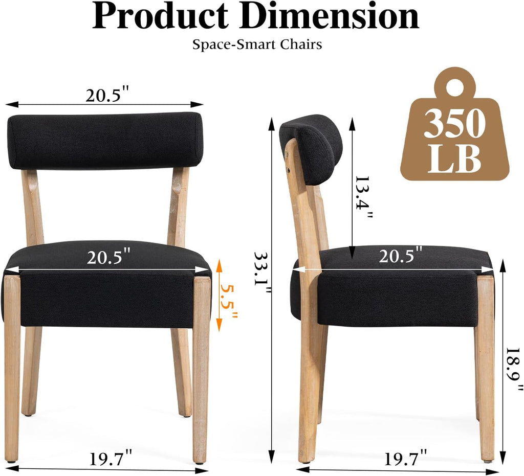 ZJhome Dining Chairs,Set of 2 Mid-Century Modern Wooden Kitchen Chairs with Linen Upholstery - Low-Back Woven Design for Kitchen & Dining Room,Black Fabric