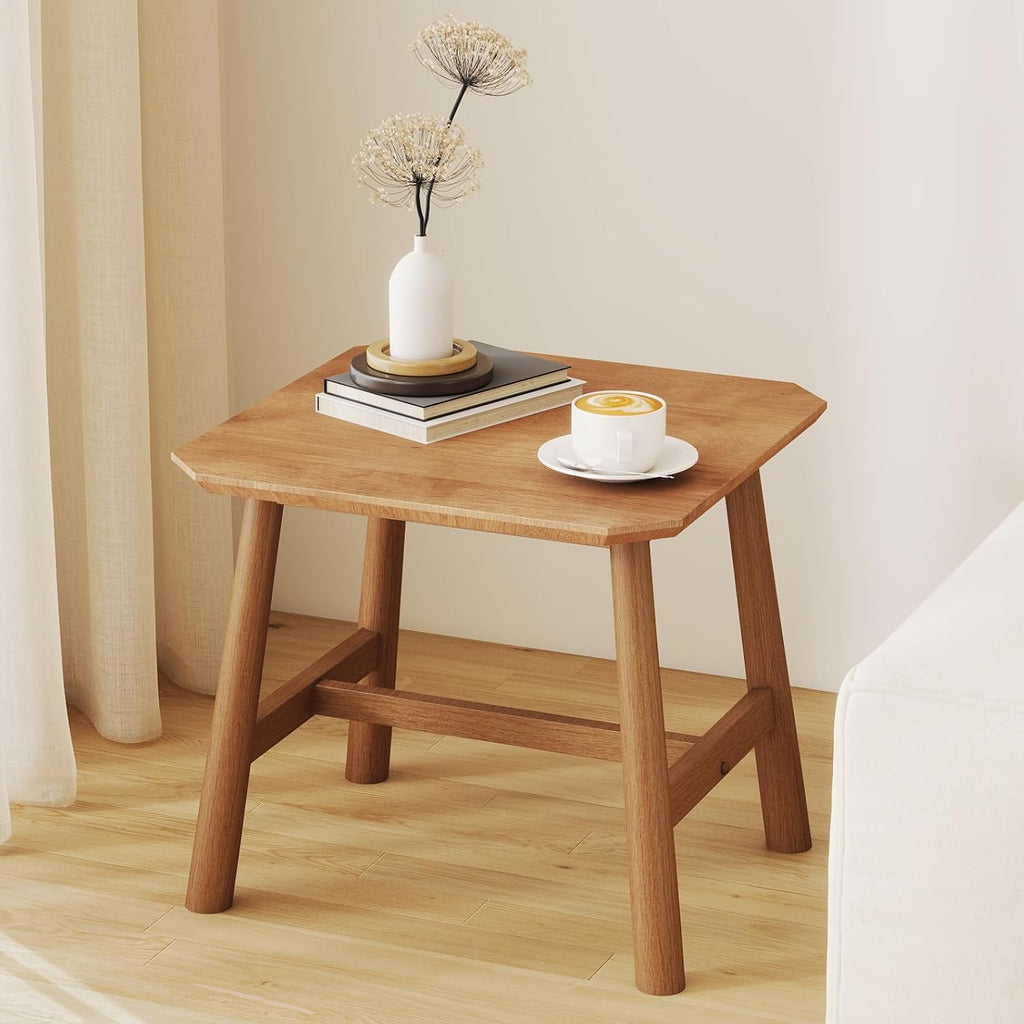 RIVOVA Modern Natural Wood Side End Table, Small Square Rustic Farmhouse Night Stand, Bedside Table Without Storage Drawer for Bedroom & Small Space Nightstand for Living Room Couch, Easy Assembly