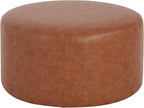 Merax 30.25" Modern Upholstered Round PU Leather Ottoman, Multifunctional Extra Seat, Side Table, Foot Rest, Stuffed Pouf Footstool for Living Room Bedroom, Cognac Brown