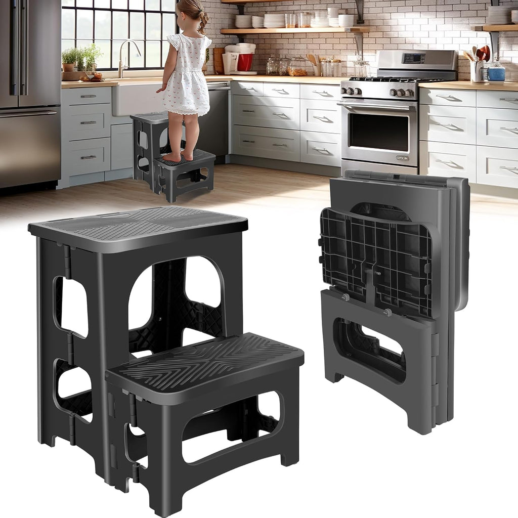 2 Stool Portable Footstool Multifunctional Collapsible, Anti-Slip | 300LB Capacity Collapsible RV Step Stool, Portable Multifunctional Foot Stool for RV, Home, Kitchen, Bedroom & Bathroom