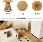 DUOMAY Modern Solid Round Side Table with Geometric Base, Natural Wood Accent End Table Center Table for Living Room, Bedroom, Lounge, Office, Log Color