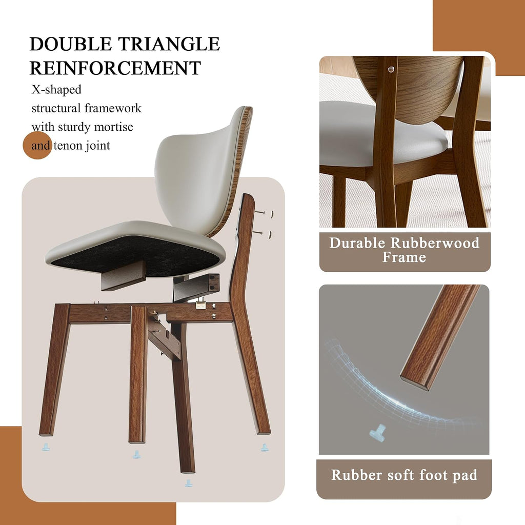 Wooden Dining Chairs Set of 6, Upholstered Kitchen & Dining Room Chairs with PU Leather Padded Seat & Back,Solid Wood Dining Chair Modern Farmhouse Style, Ergonomic Design