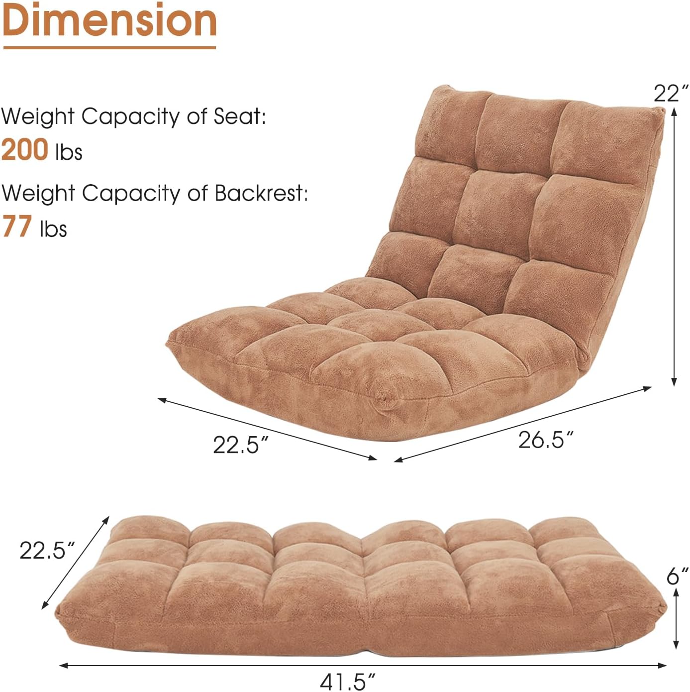 Giantex Folding Floor Chair with Back Support, 14 Adjustable Position, Padded Sleeper Bed, Couch Recliner, Gaming Floor Chairs for Adults, Meditation, Living Room (TAN)