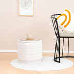 B FSOBEIIALEO Round Velvet Storage Ottoman with Tray, Folding Ottoman with Storage Coffee Table Foot Rest for Dorm Room, Living Room White, 15.35"x15.35"x14.57"
