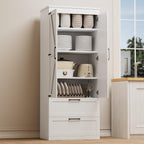 71” H Kitchen Pantry Cabinet, 4-Tier Farmhouse Storage Cabinet with Barn Doors, 2 Drawers, Adjustable Shelf, Freestanding Cupboard for Kitchen, Bathroom, Living Room (White)