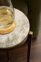 Kate and Laurel Aguilar Modern Round Drink Table, 9 x 9 x 23, White and Green Marble and Brass, Genuine Marble Accent Table for Use as Indoor Plant Stand or Pedestal Martini Table