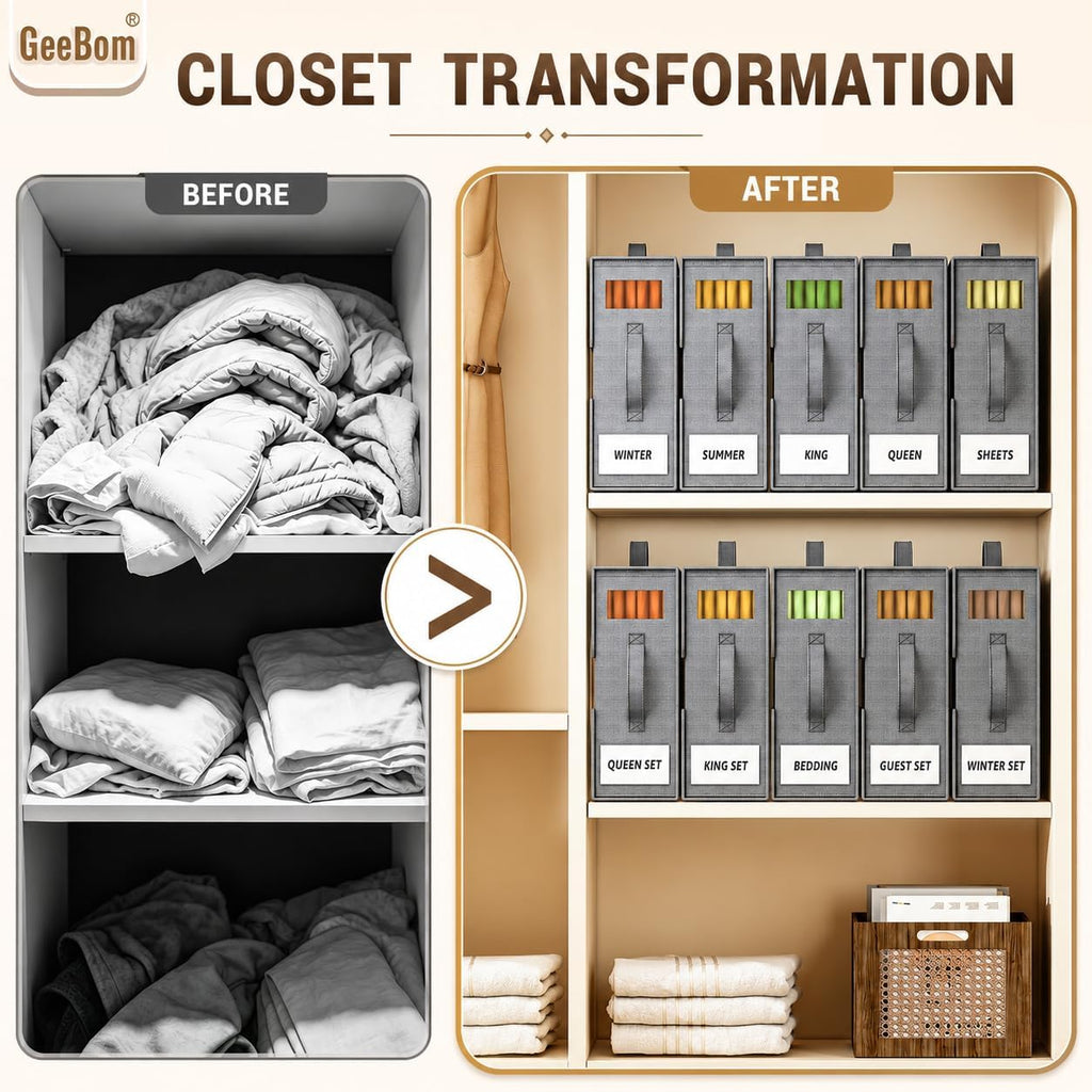 9 Pack Sheet Organizers and Storage, Bed Sheet Organizer | Large Sheet Storage Organizer for Linen Closet, Bedding Storage Boxes, Closet Organizers and Storage for Clothing, Blankets