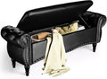 ZZW Storage Ottoman Bench, 51" Length Upholstered End of Bed Storage Bench for Bedroom with Safety Hinge, Tufted Bed Benches with Rolled Arm and Nailhead Trim for Living Room, Entryway Black