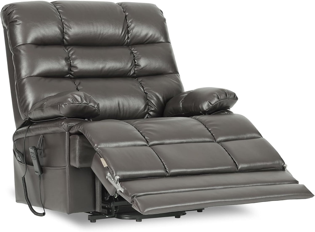 DYNOX 500 LBS Power Lift Recliner Chair for Big & Tall Seniors, Extra Large 3-Motor Lay Flat Chair with Heat, Massage & Extended Footrest,Breathable Faux Leather, Gray, 9505L