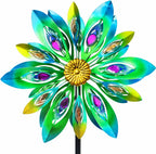 53 Inch Wind Spinner - Outdoor Metal Peacock Wind Sculptures for Garden, Patio, Yard, Lawn Decorations Double Windmill Spinner