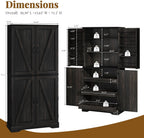 REVOMINCA Pantry Cabinet, 72 Inch Tall Kitchen Pantry Cabinet with Barn Door, Freestanding Storage Cabinet with Drawer & Adjustable Shelves, Pantry Organizer for Kitchen Dining Room Living Room, Oak