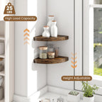 Fun Memories Floating Corner Shelves Set of 2 - Rustic Wood Wall Mounted Storage and Display Shelves for Living Room, Bedroom, Kitchen, Bathroom - Space Saving Home Decor, Brown
