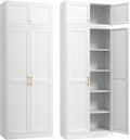 SteeLoong 86“ Kitchen Pantry Cabinet,Metal Storage Cabinets with Doors and 4 Adjustable Shelves,White Kitchen Cabinet with 4 Gold Handles,Tall Cabinet for Livingroom,Pantry, Bathroom