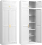 SteeLoong 86“ Kitchen Pantry Cabinet,Metal Storage Cabinets with Doors and 4 Adjustable Shelves,White Kitchen Cabinet with 4 Gold Handles,Tall Cabinet for Livingroom,Pantry, Bathroom