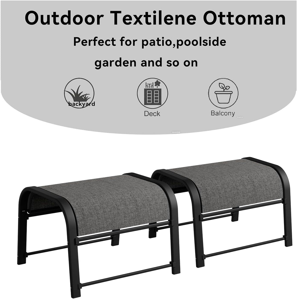 Outdoor Patio Ottoman Set of 2 with Metal Frame, Textilene Fabric Small Seating, All Weather Foot Stool Stackable Resistant for Outdoor Foot Rest for Furniture Patio Garden Pool(2, Black)